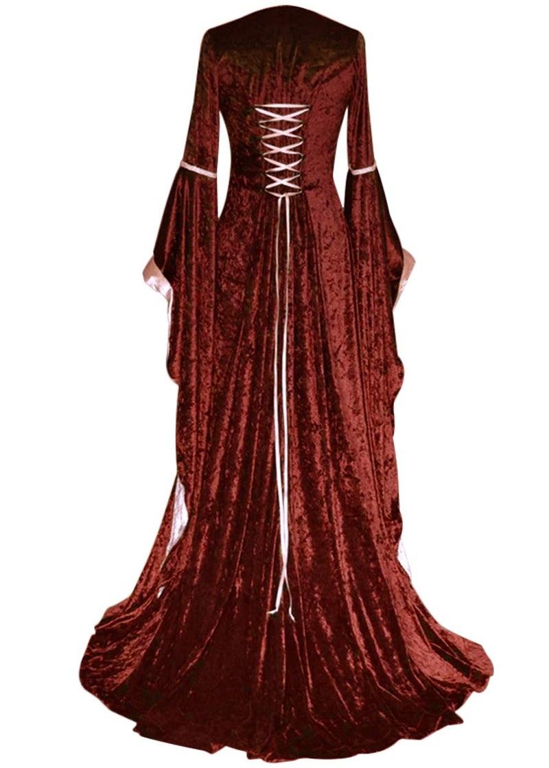 YEAXLUD Womens Renaissance Medieval Costume Dress Lace up Irish Over Long Dresses Cosplay Retro Gown S-5XL (XXL, Wine Red) - Image 2