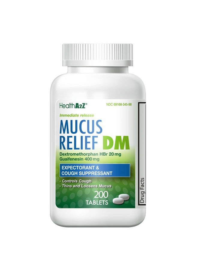 HealthA2Z ® Mucus Relief DM | Dextromethorphan HBr 20mg | Guaifenesin 400mg | Cough, Immediate Release, Uncoated (200 Count (Pak of 1))  - Image 1