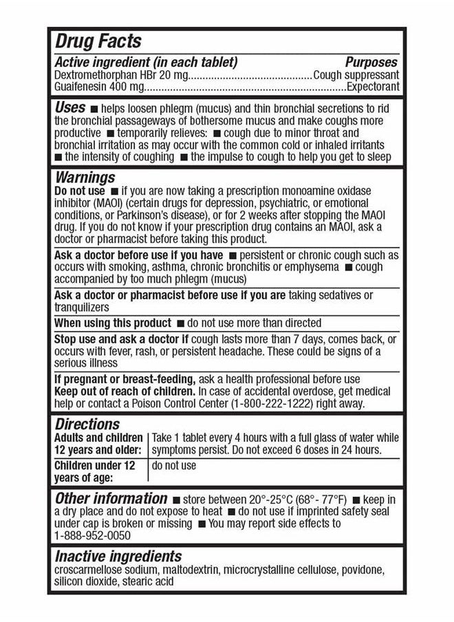 HealthA2Z ® Mucus Relief DM | Dextromethorphan HBr 20mg | Guaifenesin 400mg | Cough, Immediate Release, Uncoated (200 Count (Pak of 1))  - Image 2