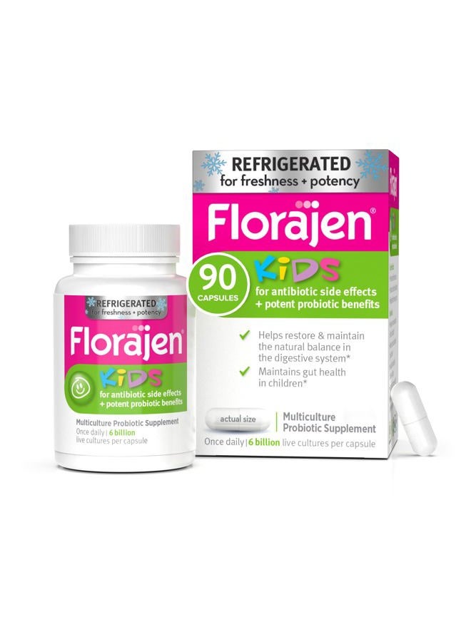 Florajen Kids Probiotic, 6 Billion CFUs, Refrigerated Probiotics for Kids, Multi Culture Probiotic Supplement, Relieves Occasional Gas, Bloating & Constipation, Supports Gut Health, 30 Ct (3 Pack) - Image 1