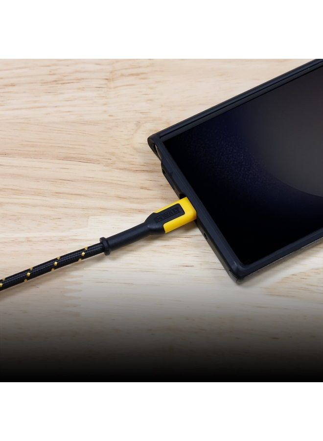 DEWALT كابل من نوع C إلى USB — كابل مضفر معزز لشحن سريع من USB إلى USB-C — كابل USB-C لشحن سريع من USB-C إلى USB-A — كابل شحن سريع من نوع C — 4 قدم - Image 5