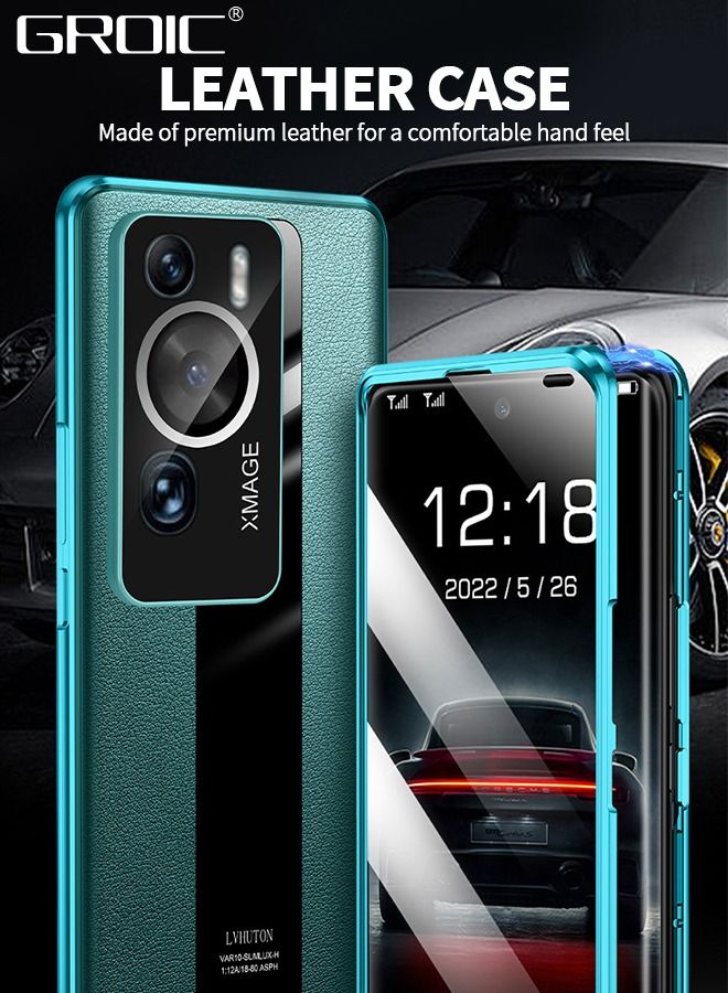 GROIC Huawei P60pro/ Huawei P60 Phone Case, Magnetic Tempered Glass Double-Sided Phone Case for Huawei P60pro/ Huawei P60 with Screen Protector, Leather Back Cover with Camera Cover for Huawei P60pro/ Huawe - Image 2