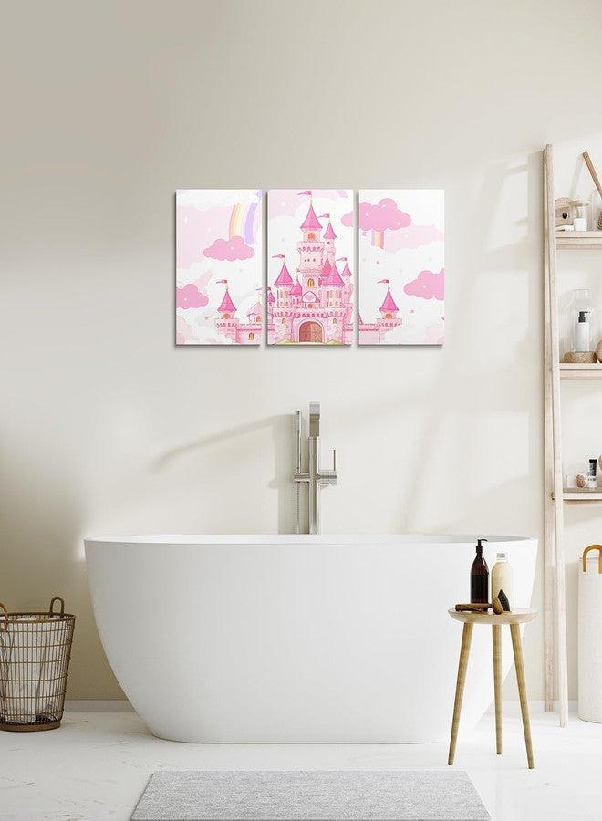 Feelyou Pink Castle Picture Wall Decor Rainbow Castle Canvas Wall Art for Living Room Bedroom Girls Princess Bathroom Wall Art for Home Decor Fairy Tales Wall Painting Girls 12" x 16" 3 Piece - Image 5