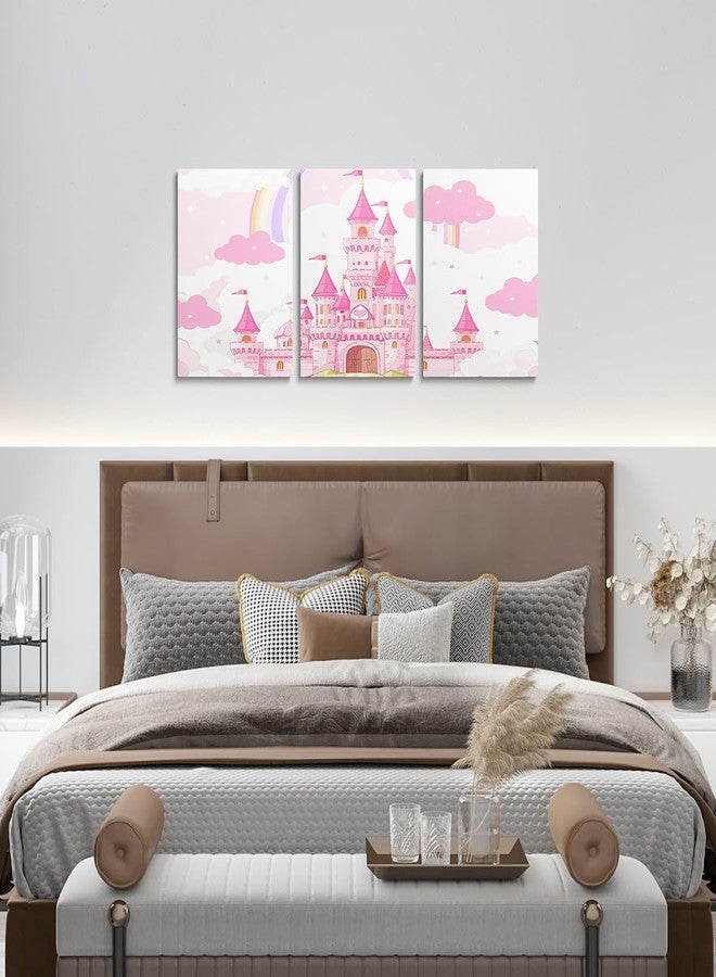 Feelyou Pink Castle Picture Wall Decor Rainbow Castle Canvas Wall Art for Living Room Bedroom Girls Princess Bathroom Wall Art for Home Decor Fairy Tales Wall Painting Girls 12" x 16" 3 Piece - Image 4