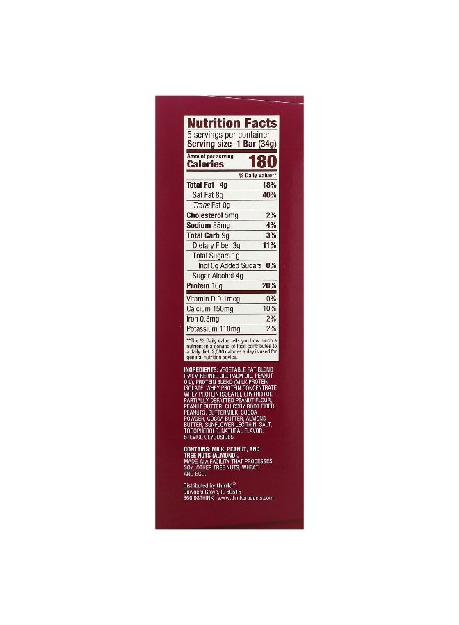 think! Think !, Keto Protein Bars, Chocolate Peanut Butter Cookie Dough, 5 Bars, 1.2 oz (34 g) Each (Packaging may vary) - Image 2