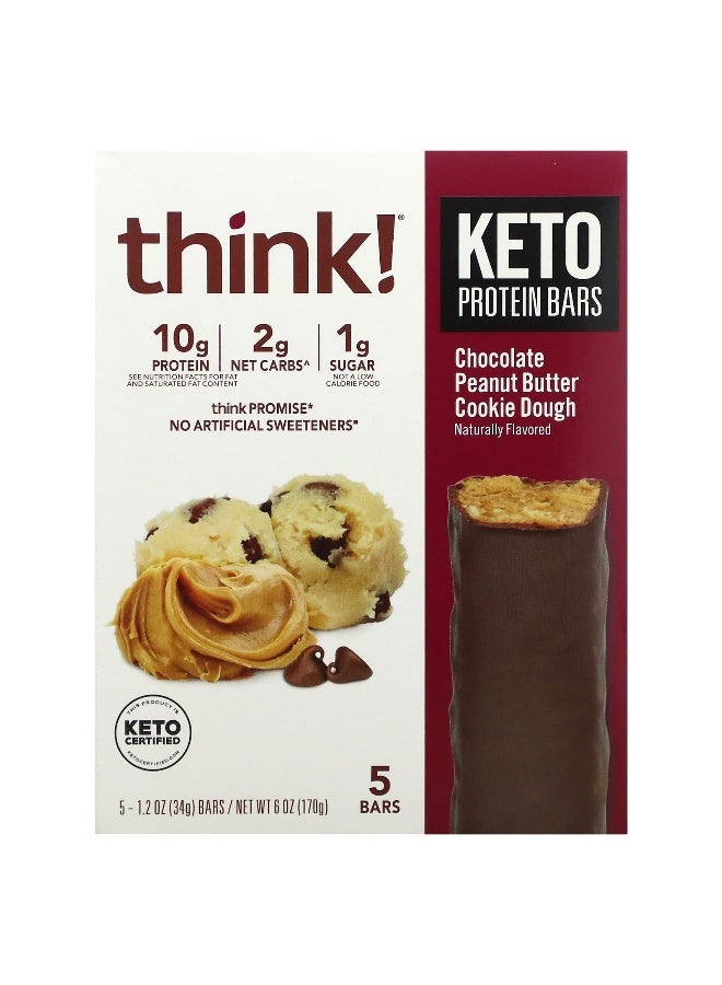 think! Think !, Keto Protein Bars, Chocolate Peanut Butter Cookie Dough, 5 Bars, 1.2 oz (34 g) Each (Packaging may vary) - Image 1