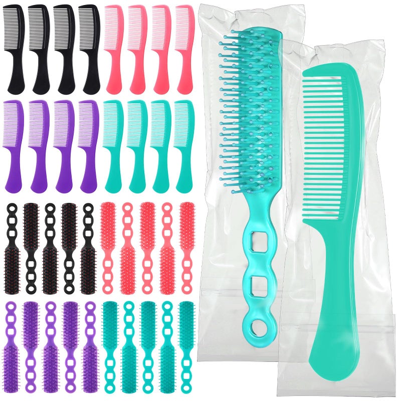 SiliFine 24 Pcs Hair Brush Combs Set Bulk Hairbrushes for Homeless Individually Wrapped Combs for Women Hotel Travel Nursing Charity ChristmasMulticolor