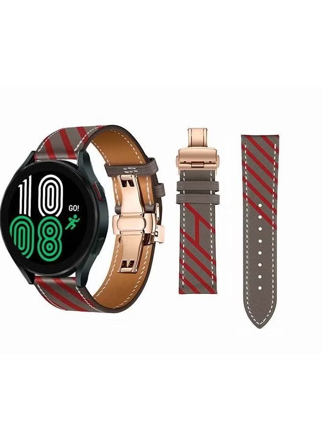 vesus Genuine Leather Replacement Band for samsung Galaxy Watch 4 40/44mm Grey/Red