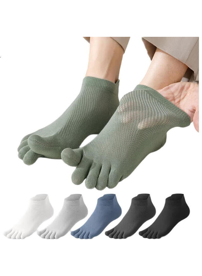 Mianshisan Five-Point Socks For Men, Summer Thin Style, Xinjiang Cotton, Odor-Resistant, Athlete'S Foot-Resistant, Antibacterial, Sweat-Absorbing, Men'S Separate-Toe Socks, 5 Pairs Pack, Tt