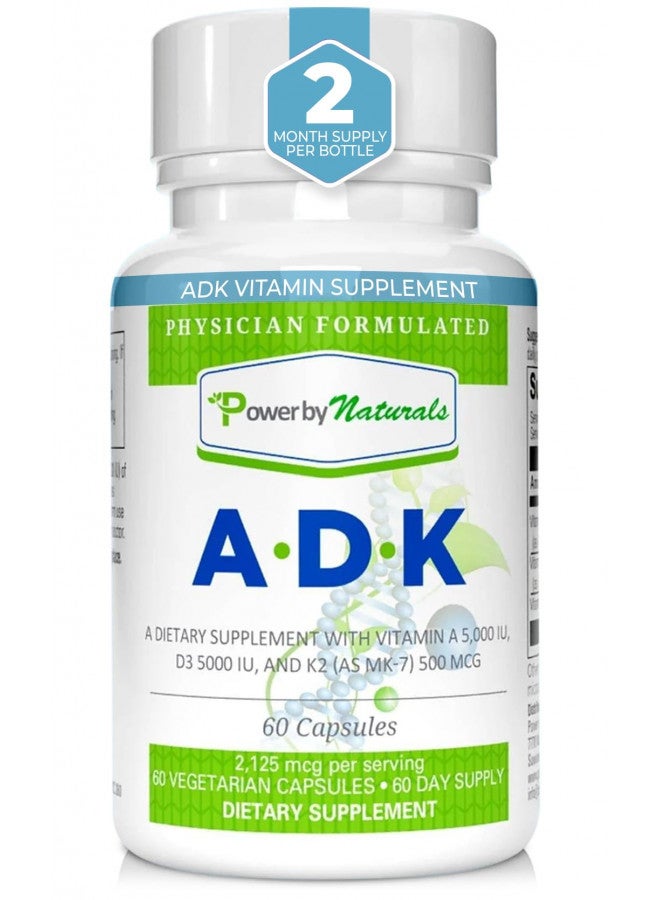 Power By Naturals ADK Vitamin Supplement: Vitamin A, Vitamin D3 5000 iu, and Vitamin K2 MK-7, Support Bone Health Vitamin ADK Supplement, Pure Vitamin D3 K2 MK7 & A, 60 Capsules (2 Month Supply)