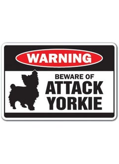 SignMission Beware Of Attack Yorkie Warning Sign Animals Dogs Yorkshire Terrier ; Indoor Outdoor ; 17" Tall Plastic Sign  - Image 1