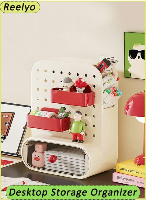 Desktop Storage Organizer, Cave Board Stand Organizer With 2 drawers, Pen Holder, Work Position Shelf Acrylic Desk Organizer, Stationery Organizing Box