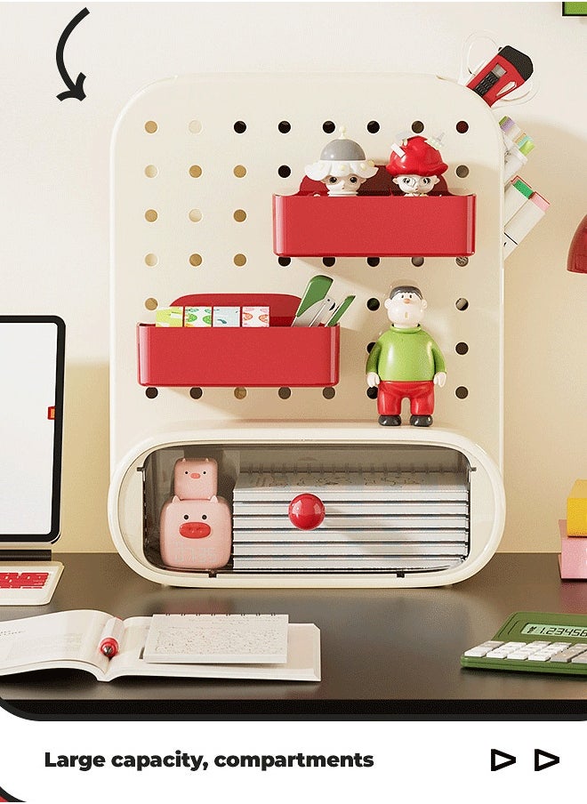 Reelyo - Desktop Storage Organizer, Cave Board Stand Organizer With 2 drawers, Pen Holder, Work Position Shelf Acrylic Desk Organizer, Stationery Organizing Box - Image 1