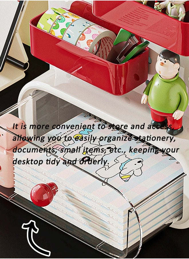 Reelyo - Desktop Storage Organizer, Cave Board Stand Organizer With 2 drawers, Pen Holder, Work Position Shelf Acrylic Desk Organizer, Stationery Organizing Box - Image 1