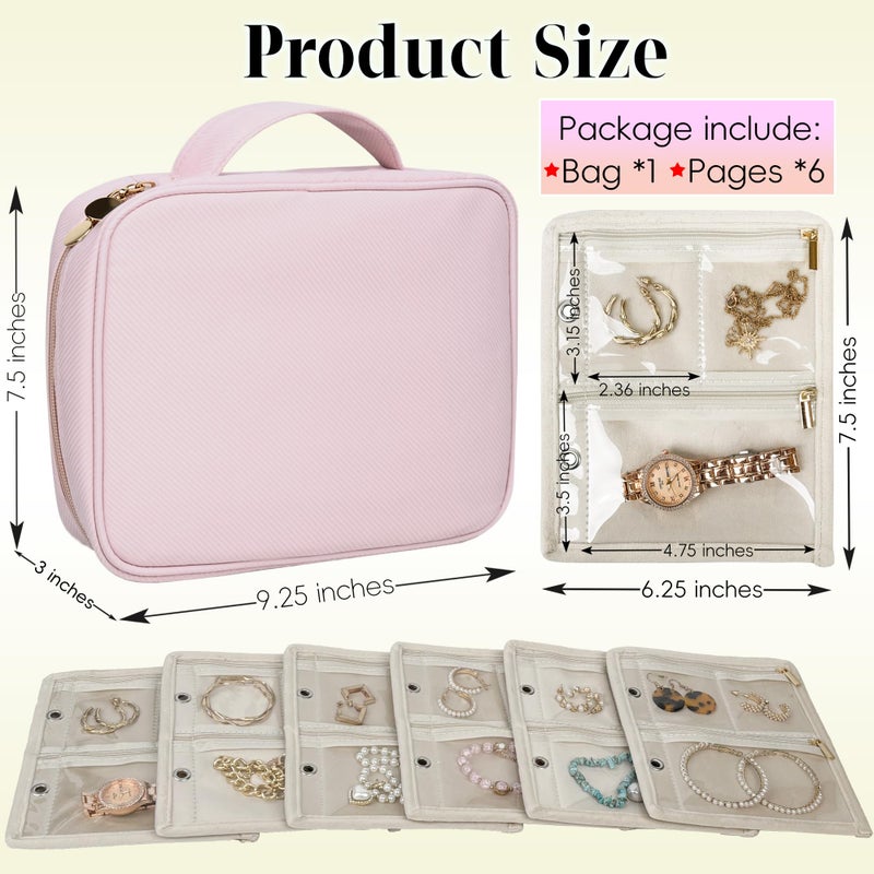 LingLingo Travel Jewelry Organizer Case,Small Jewelry Bags Jewelry Storage Book Binder with Clear Zipper Velvet Pouch for Traveling,Earrings, Rings, Necklace, Bracelet (Pink) - Image 2