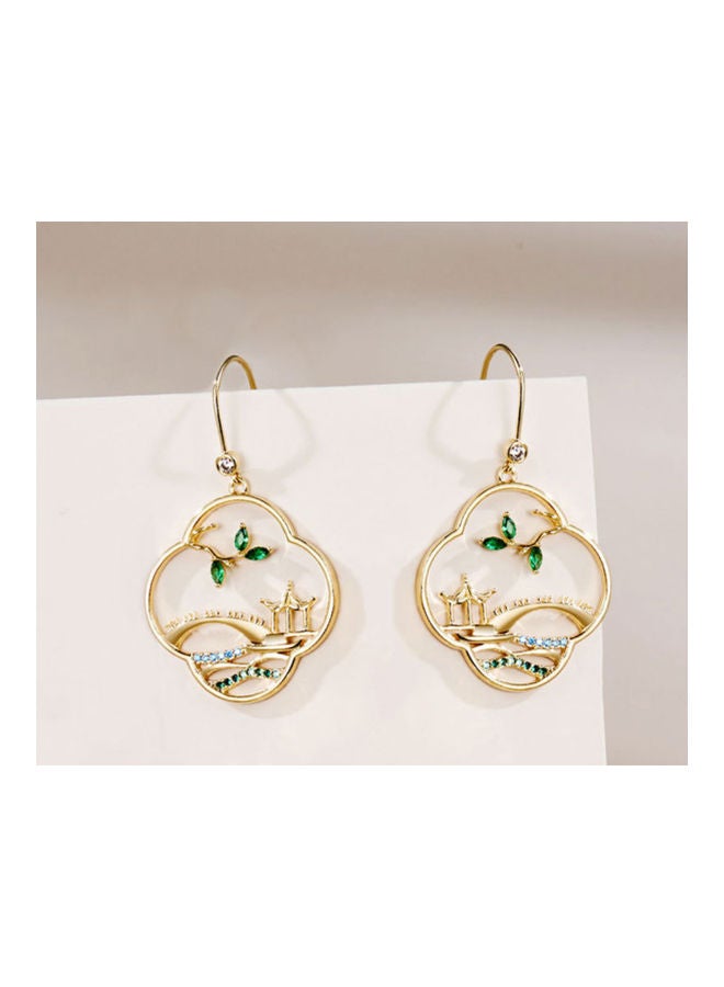 J.J Hand made 925 Sterling Silver Chinese Style Hollow Landscape Shape Earrings - Image 2