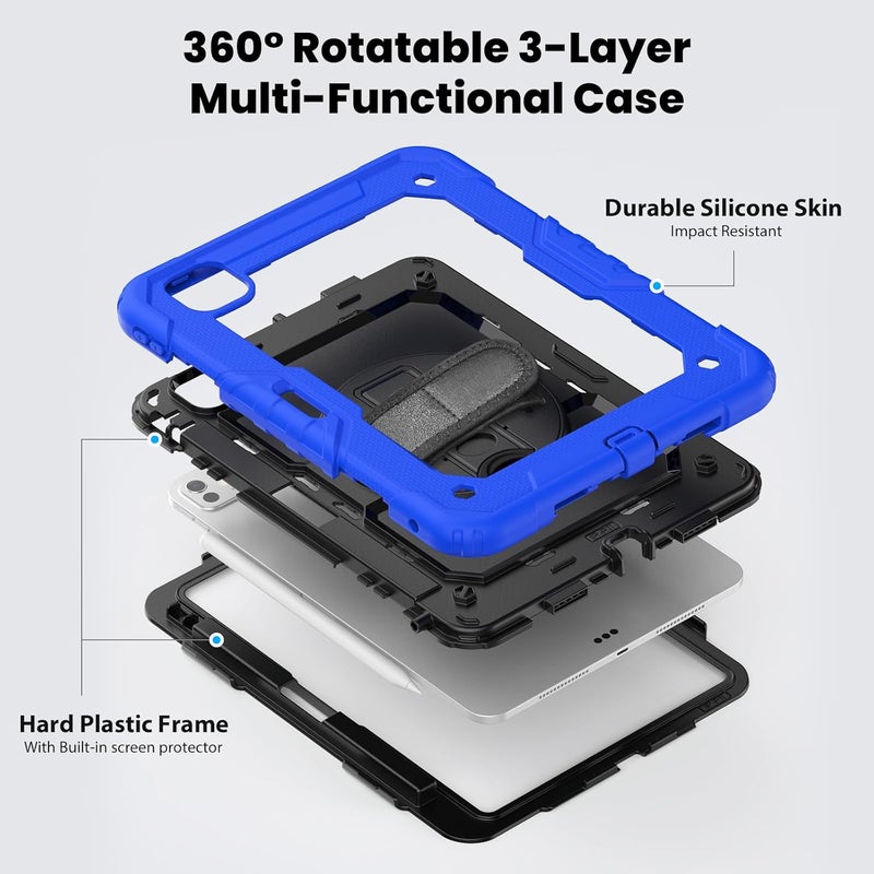 YUANSHXM-Case for iPad Pro 11-inch (M4, 2024 Release), All-Inclusive Heavy Duty Protection Case with Built-in Screen Protector & 360 Rotating Stand & Shoulder Strap & Handle (C) - Image 3