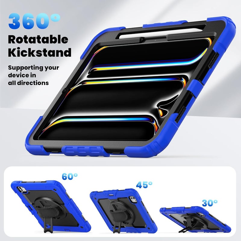 YUANSHXM-Case for iPad Pro 11-inch (M4, 2024 Release), All-Inclusive Heavy Duty Protection Case with Built-in Screen Protector & 360 Rotating Stand & Shoulder Strap & Handle (C) - Image 4