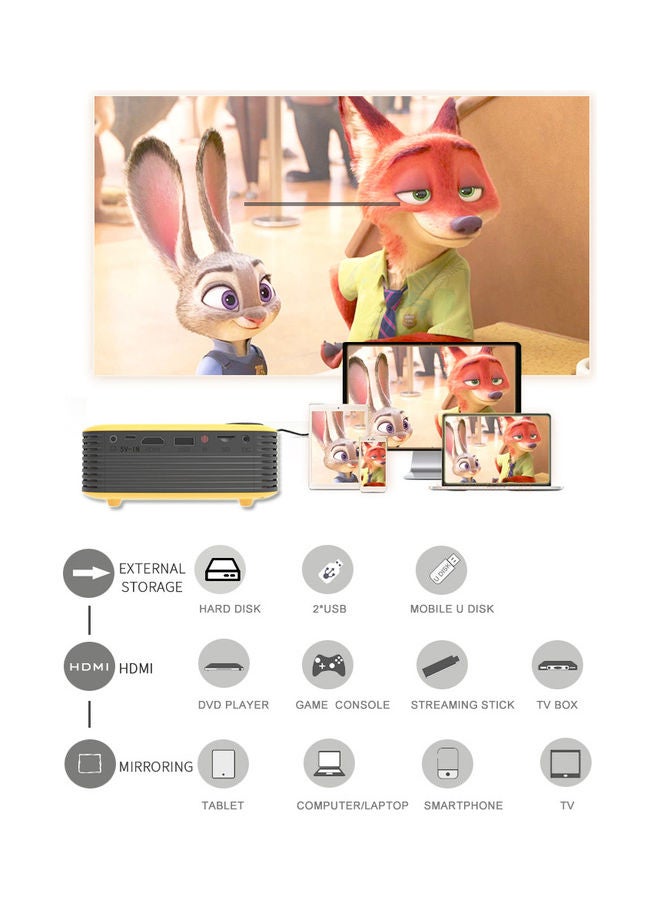 جهاز بروجيكتور محمول للوسائط المتعددة بدقة 1080P أسود/أصفر - Image 4