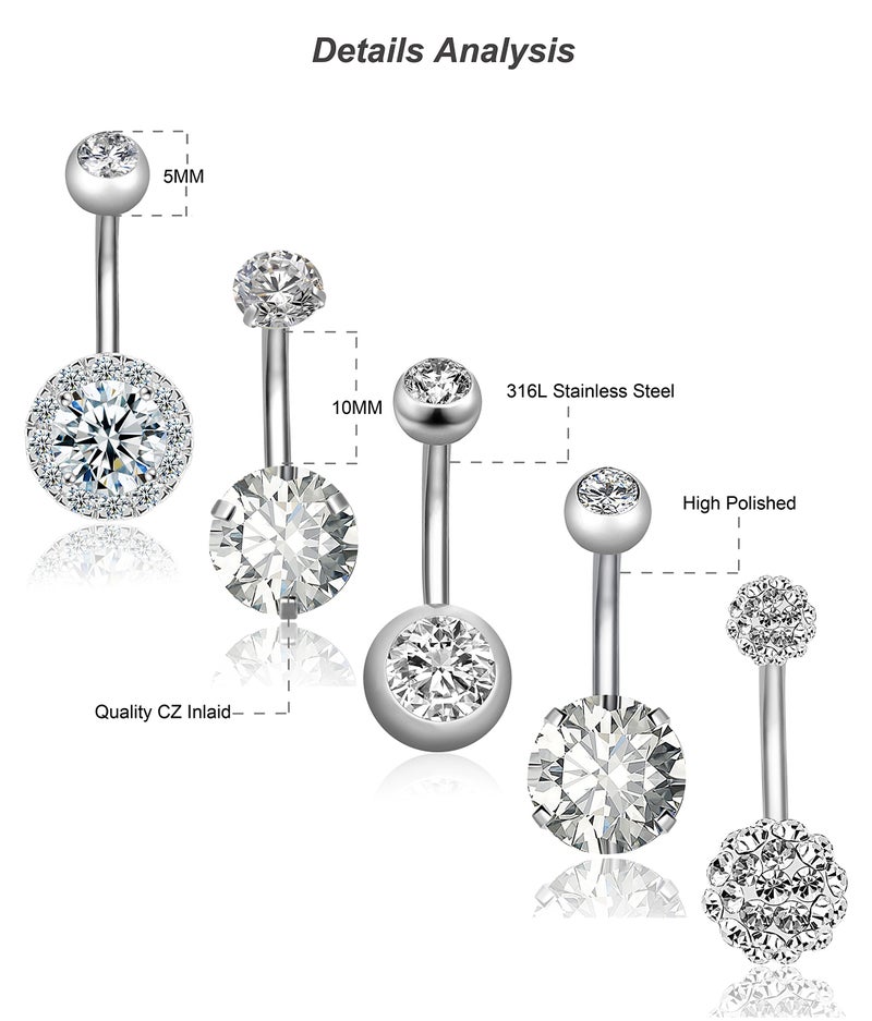 REVOLIA 14G Stainless Steel Belly Button Rings for Women Navel Rings CZ Body Piercing - Image 5