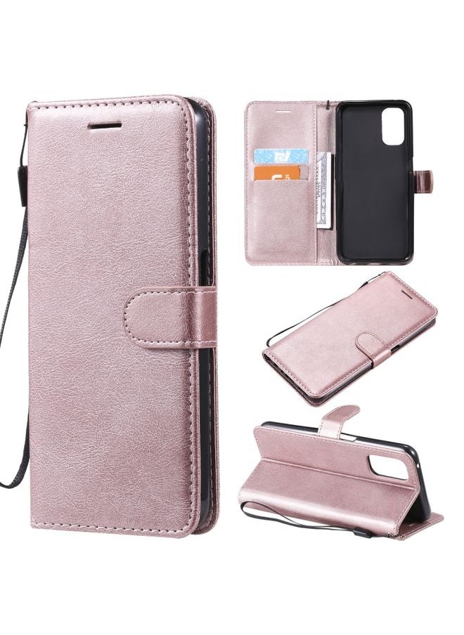 HuHa Case Cover For Realme V5 5G Solid Color Horizontal Flip Protective Leather Case with Holder & Card Slots & Wallet & Photo Frame & Lanyard Rose Gold 
