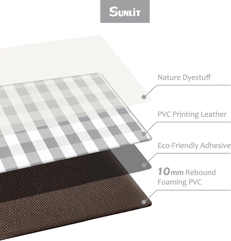 Sunlit Set of 2 Anti Fatigue Kitchen Floor Mat, Non Slip Waterproof Comfort Standing Mat, 0.4 Inch Thick Cushioned Farmhouse Kitchen Rug Runner, Gray and White Buffalo Plaid(Size:17"x28"&17"x47") - Image 3