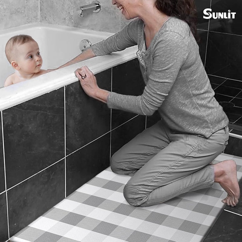 Sunlit Set of 2 Anti Fatigue Kitchen Floor Mat, Non Slip Waterproof Comfort Standing Mat, 0.4 Inch Thick Cushioned Farmhouse Kitchen Rug Runner, Gray and White Buffalo Plaid(Size:17"x28"&17"x47") - Image 5