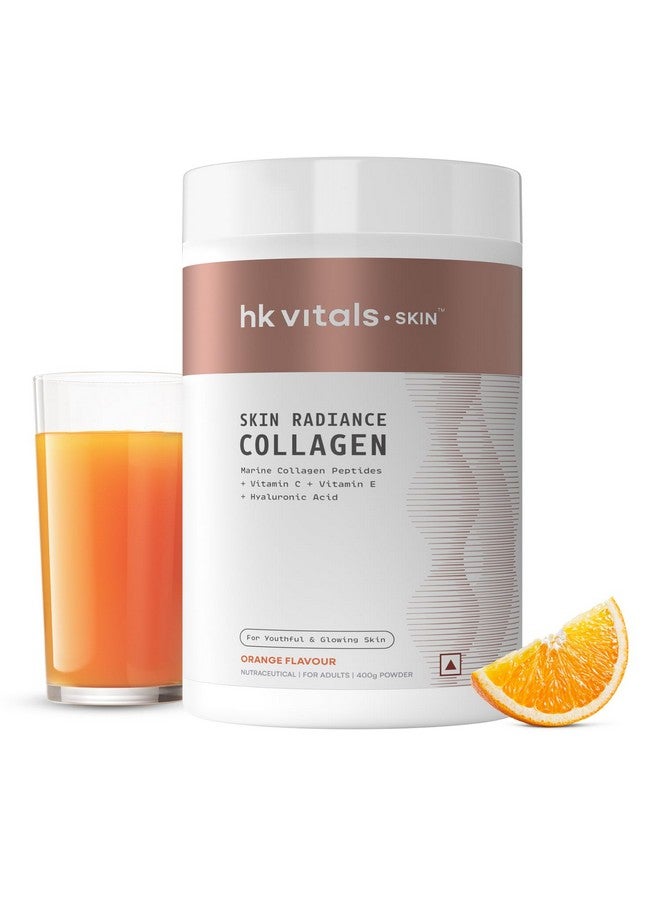 HEALTHKART مكمل كولاجين البحر من هيلث كارت hk فيتالز لبشرة متألقة (برتقال، 400 جرام) | مع فيتامين C وE وصوديوم هيالورونات | لبشرة وشعر وأظافر صحية، مسحوق، 1 حبة، 25 حصة - Image 1