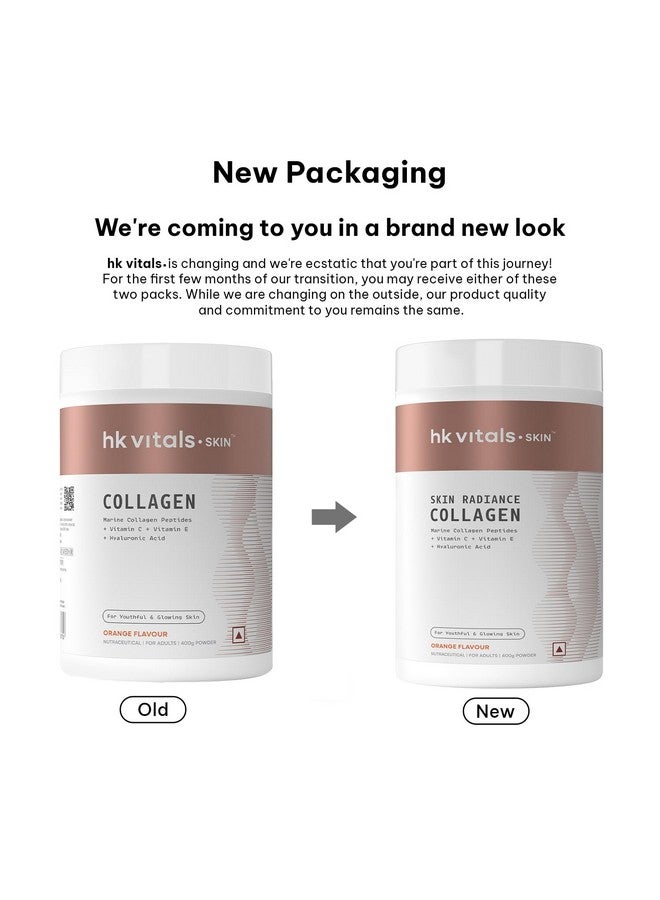 HEALTHKART مكمل كولاجين البحر من هيلث كارت hk فيتالز لبشرة متألقة (برتقال، 400 جرام) | مع فيتامين C وE وصوديوم هيالورونات | لبشرة وشعر وأظافر صحية، مسحوق، 1 حبة، 25 حصة - Image 2