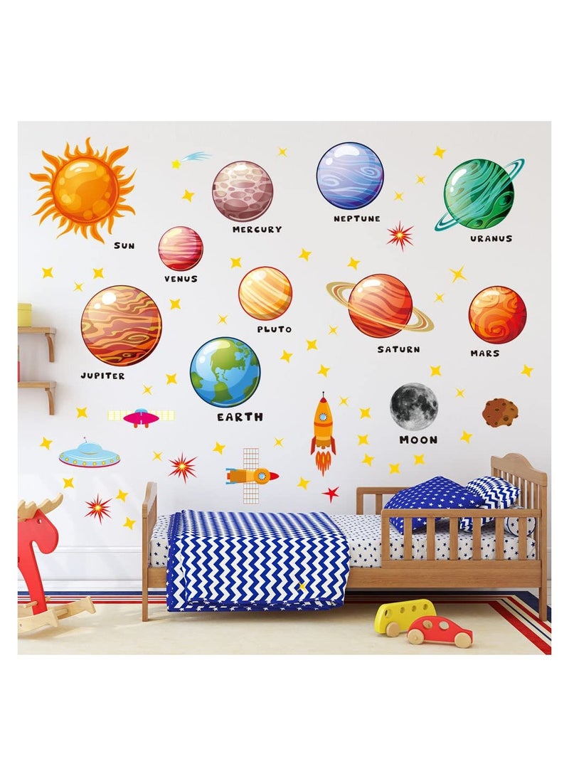 SYOSI 4Pcs Universe Cartoon Wall Stickers,  Rocket Cosmonaut Space Planet Wall Decals Decor Home, Solar System Wall Mural, Space Astronaut Spacecraft, Wall Decals for Kids Nursery Bedroom Playhouse - Image 3