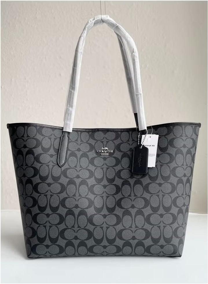 coachoutlet City Tote Bag In Signature Canvas Women's Fashion Versatile Large Capacity Large Size Handheld Shoulder Bag Tote Bag