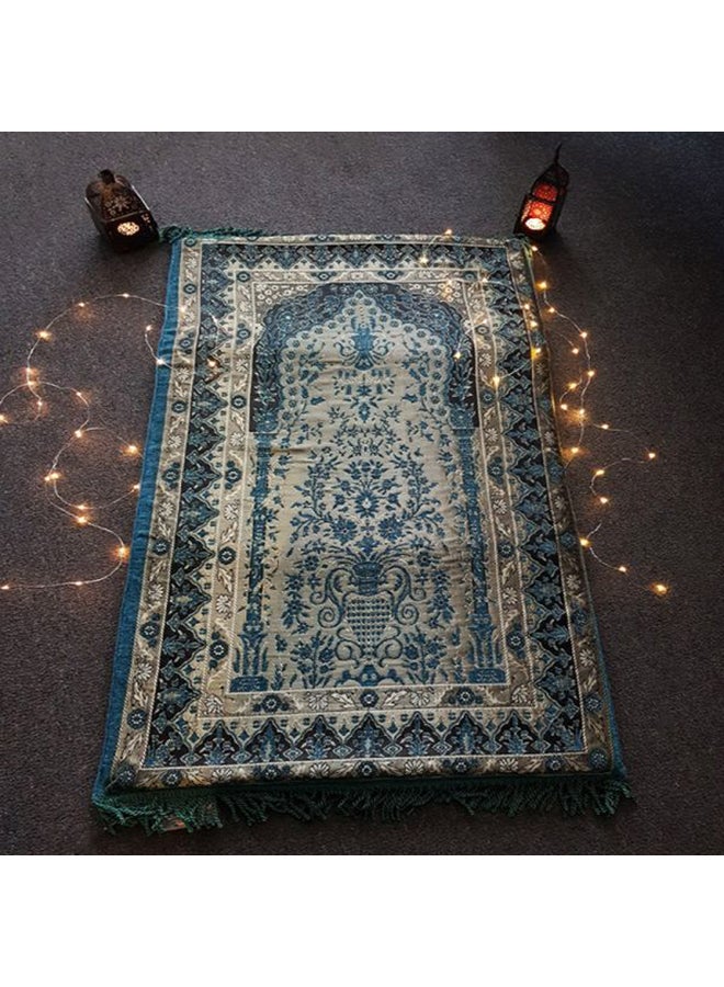 سجادة صلاة مزينة بتصميم عصري وبسيط أزرق/ أبيض