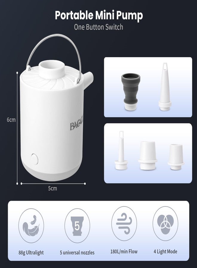 BAGAIL Multifunctional Portable Vacuum Pump with Light Function,1300mAH Rechargeable Battery，6 Air Nozzles for Vacuum Compression Bags Sleeping Pads, Pool Floats, Swimming Rings.with 6 nozzles - Image 2
