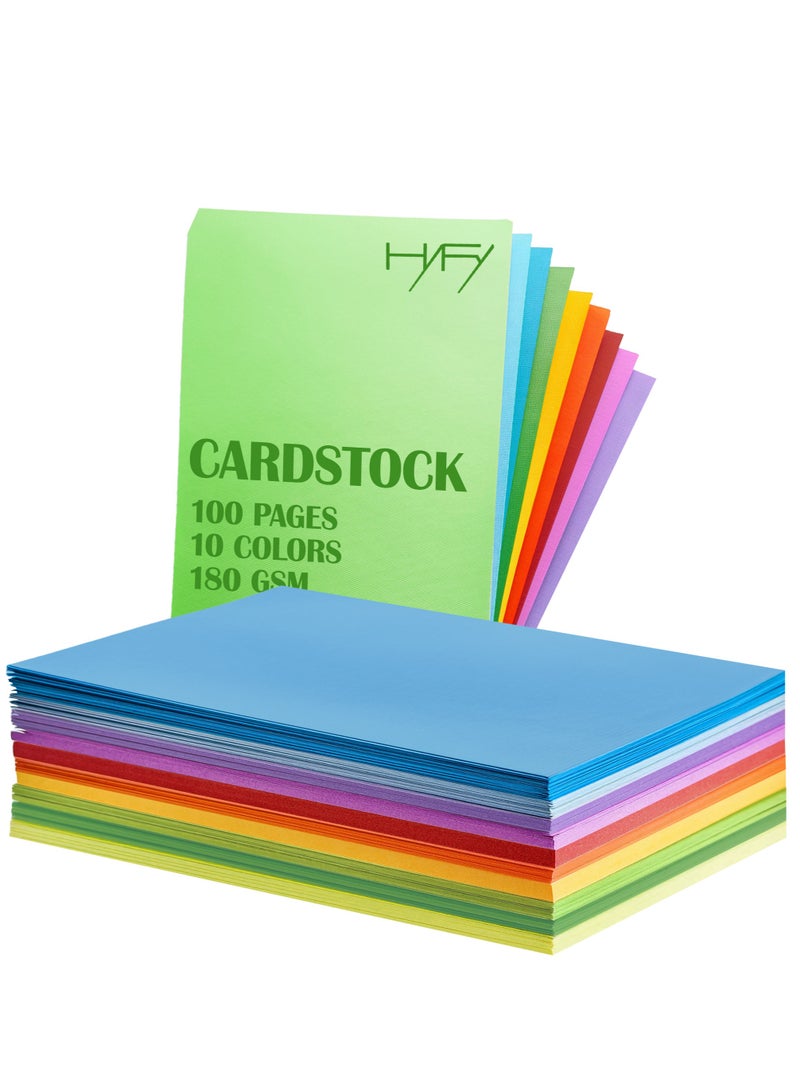 HYFY 100 sheets A4 Colored Cardstock 180 GSM Thick Color Paper sheets Cardstock printable Thick Paper Printer Cardstock Paper Construction Paper Arts Craft Card Paper Scrapbooking DIY 10 Colors - Image 1
