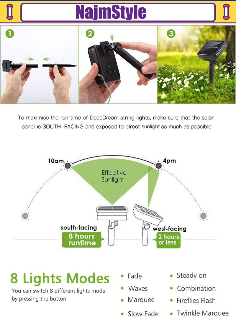 NajmStyle 20M Solar Fairy Lights, 8 Modes Total 200LED Solar Powered String Lightst Waterproof, Outdoor/Indoor Copper Wire Lights for Garden Wedding Paity - Image 2