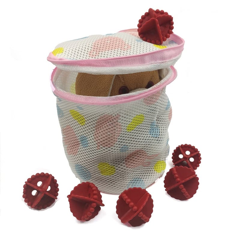 KhuHap Washing Machine Combo Circular Double Layer Nylon Fiber ClothesDryer Washer ClothGarmentLingerieBraUndergarments Cleaning Zipper Bag with 6 pc Silicon Laundry Ball Multicolor Pack of 2 - Image 1