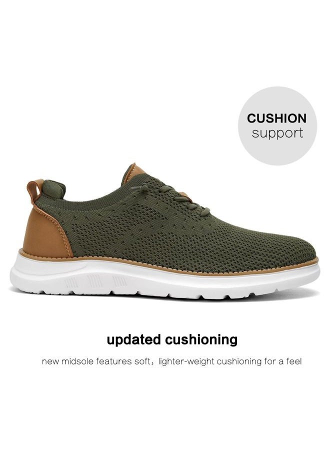 Luogoks Men's Mesh Sneakers Oxfords Lace-Up Lightweight Casual Walking Shoes Driving Shoes Army Green - Image 4