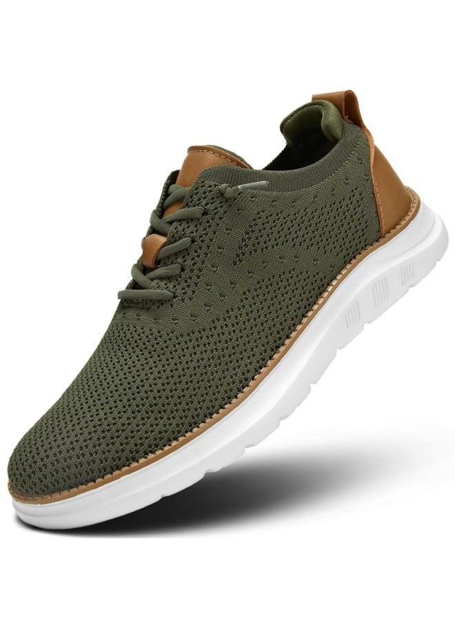 Luogoks Men's Mesh Sneakers Oxfords Lace-Up Lightweight Casual Walking Shoes Driving Shoes Army Green - Image 1