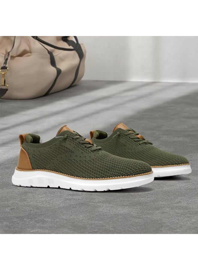 Luogoks Men's Mesh Sneakers Oxfords Lace-Up Lightweight Casual Walking Shoes Driving Shoes Army Green - Image 3