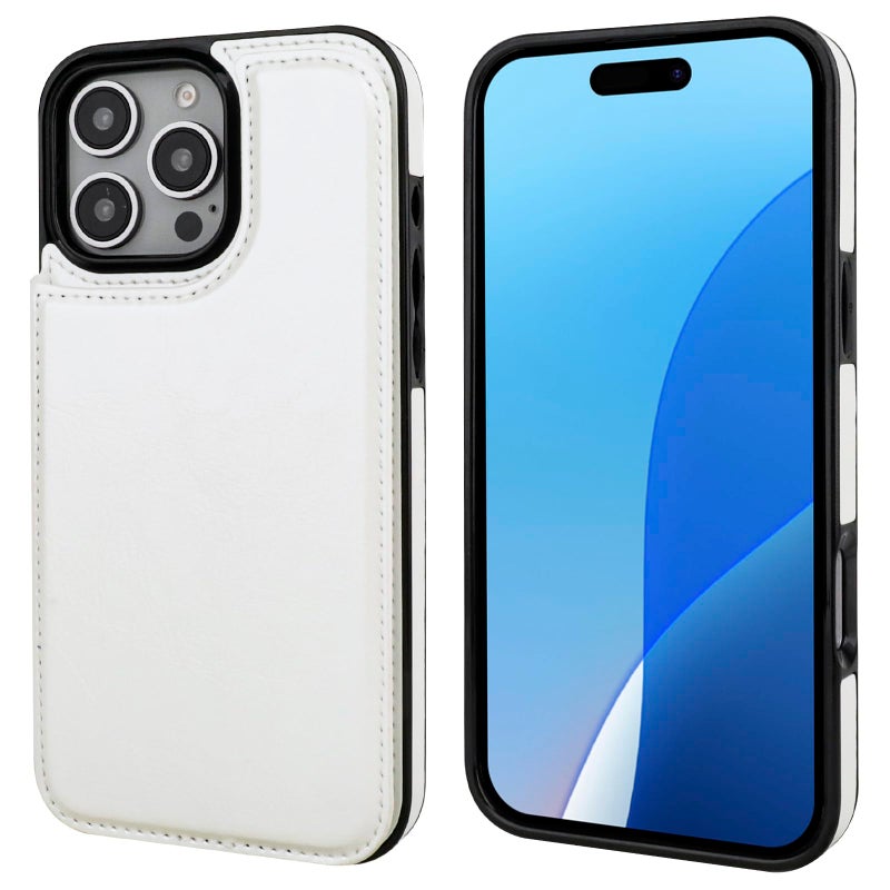 OT ONETOP ONETOP Compatible with iPhone 16 Pro Max Wallet Case with Card Holder, PU Leather Kickstand Card Slots Case, Double Magnetic Clasp and Durable Shockproof Cover 6.9 Inch (White) - Image 3