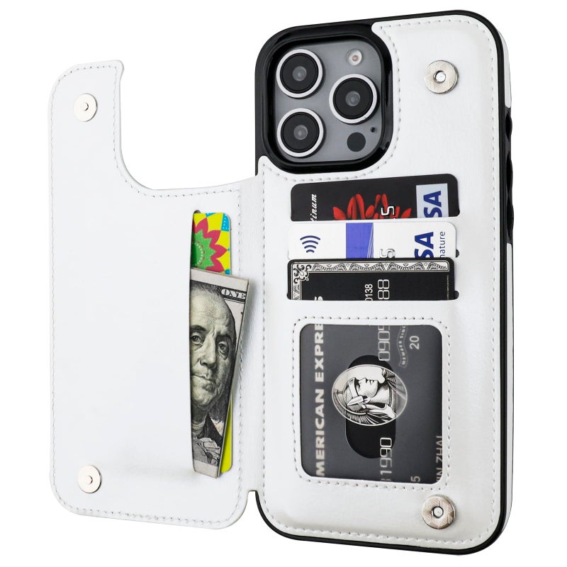 OT ONETOP ONETOP Compatible with iPhone 16 Pro Max Wallet Case with Card Holder, PU Leather Kickstand Card Slots Case, Double Magnetic Clasp and Durable Shockproof Cover 6.9 Inch (White) - Image 1