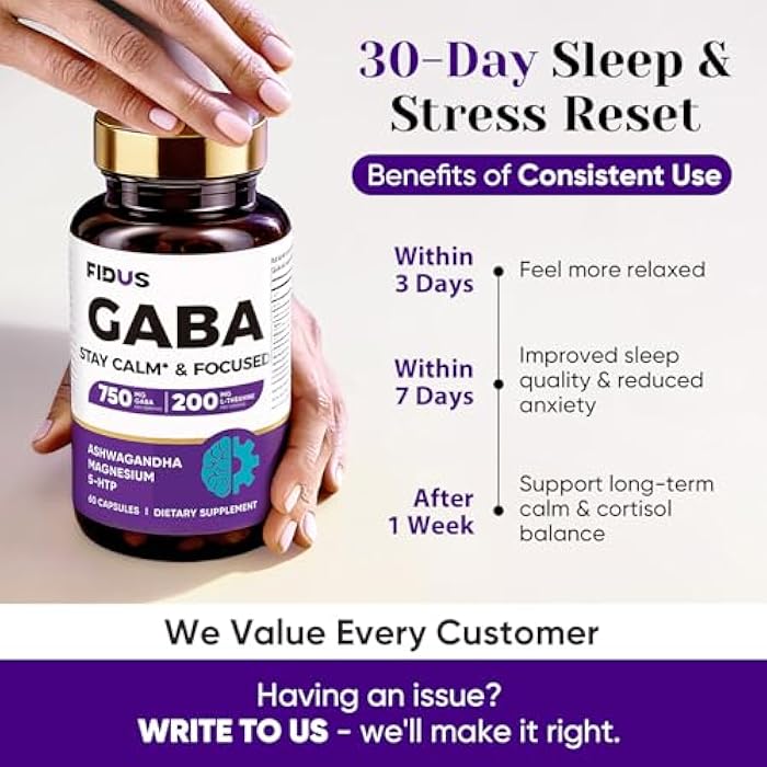 Fidus GABA L-Theanine Ashwagandha - 1050mg Blend - Made in USA - Advanced Sleep Aid & Calm- Magnesium, 5-HTP, Vitamin B6 & B12, GABA (Gamma Aminobutyric Acid) Supplement - Melatonin-Free & Non-Habit Forming - Image 5