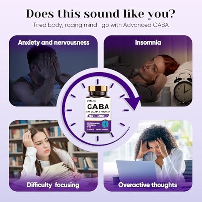 Fidus GABA L-Theanine Ashwagandha - 1050mg Blend - Made in USA - Advanced Sleep Aid & Calm- Magnesium, 5-HTP, Vitamin B6 & B12, GABA (Gamma Aminobutyric Acid) Supplement - Melatonin-Free & Non-Habit Forming - Image 2