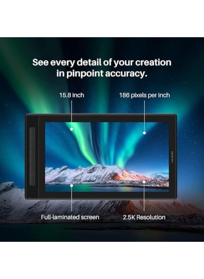 HUION Kamvas Pro 16 2.5K Drawing Tablet with Screen, 15.8 Inch QHD QLED Full-Laminated Pen Display, Battery-Free Stylus Black - Image 2