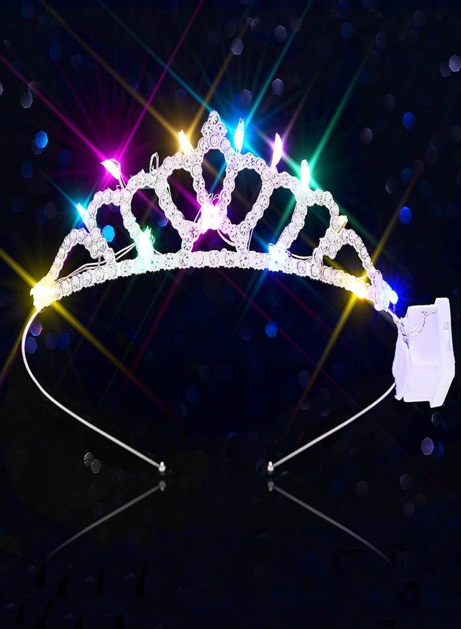 كيلشي تاج كيلشاي المضيء المرصع بأحجار الراين، تيجان فضية، طوق رأس، إكسسوارات شعر لحفلات أعياد الميلاد للبنات (فضي - إضاءة ملونة) - Image 1