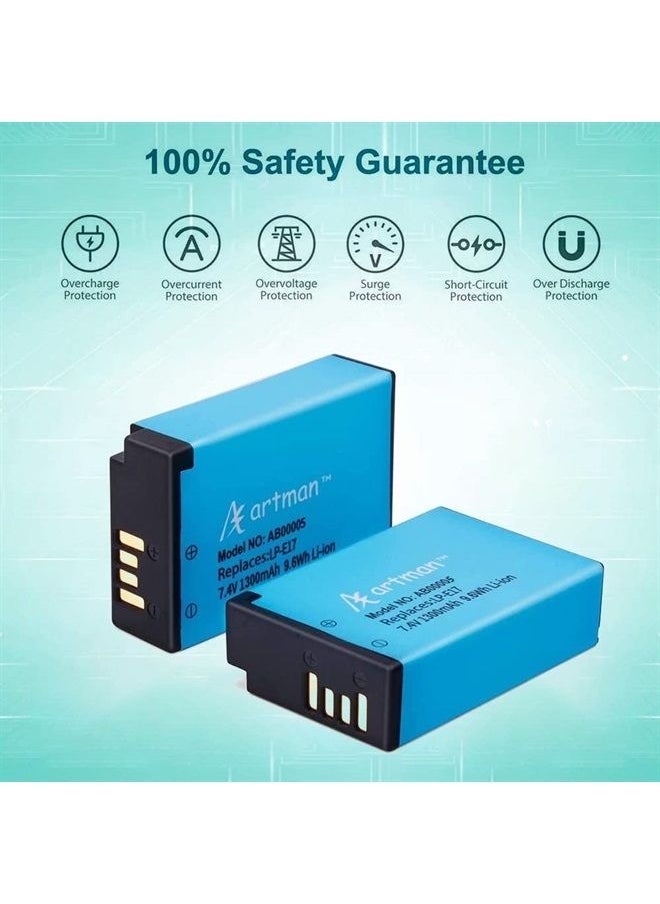A Artman Artman 2-Pack LP-E17 Batteries and Rapid Dual USB Charger for Canon EOS R50 RP R10 R8,Rebel T8i, T7i, T6i, T6s, SL2, SL3, EOS M3, M5, M6, EOS 200D, 77D, 750D, 760D, 800D, 8000D, Digital SLR Camera 