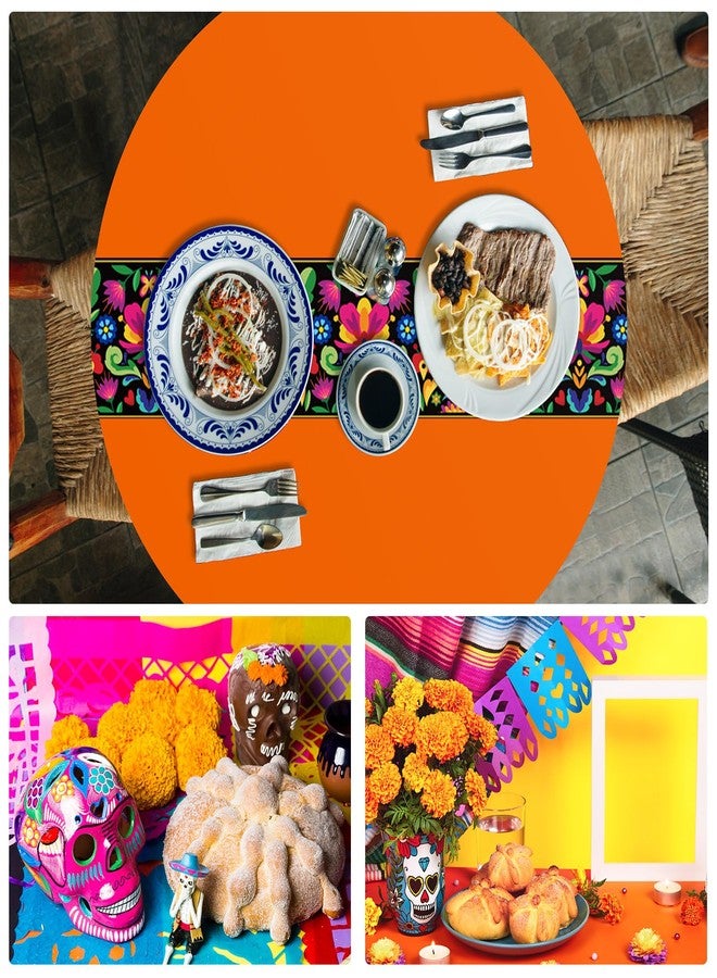 اودين أودين، 6 قطع، مفرش طاولة مكسيكي دائري، 84 بوصة، غطاء طاولة بلاستيكي مقاوم للماء، مفرش طاولة مكسيكي للاستخدام مرة واحدة، مزين بنقوش ملونة، غطاء طاولة لحفلات كرنفال سينكو دي مايو (متعدد الألوان) - Image 4