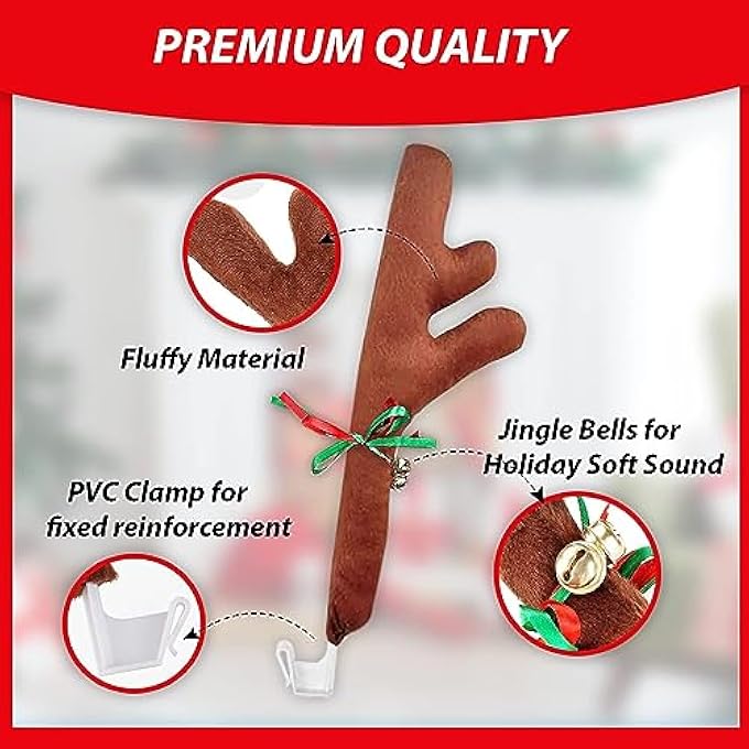 rayihni Christmas Car Reindeer Antlers and Nose Set 2 Pack- Rudolph Car Accessory Jingle Bell Antlers and Nose Car Costume Decoration Set for Holiday - Image 3
