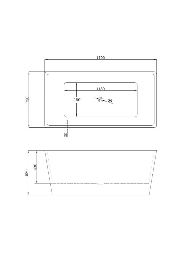 DANUBE HOME Milano Freestanding Bathtub Rectangular Wa5035 170X75Cm White | Acrylic Free Standing Bathtub | Floor Standing Bath Tub For Toilet Bathroom Washroom - White - Image 3