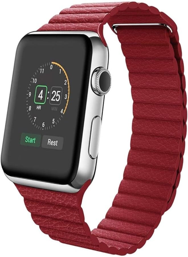 SBAQ - Sbaq Magnetic Leather Band for Apple Smart Watch 38 mm , Red - Image 1